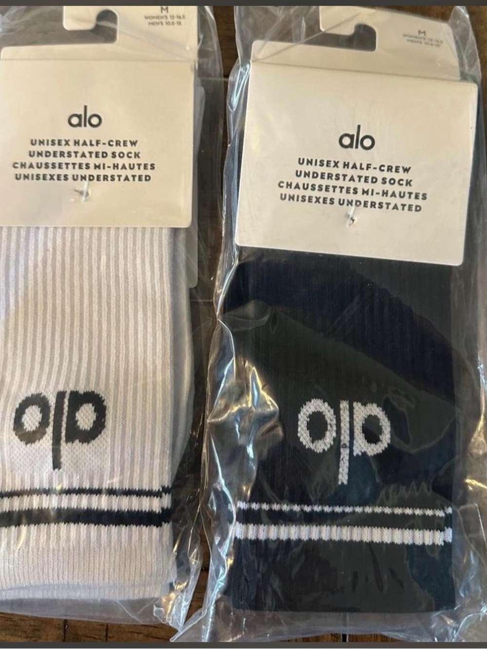 ALO Yoga Men’s Half-Crew Athletic Socks – White and Black (2-Pack)